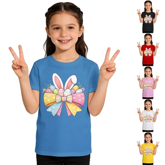 LRen Easter T Shirts for Kids Girls Bunny Short Sleeve T-Shirt Happy Easter Easter's Day Pullover Tops T-Shirts Infant To Big Kid