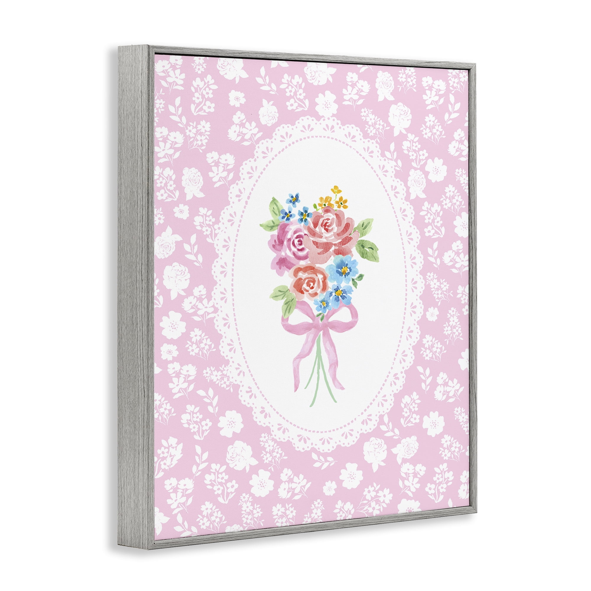Stupell Industries Pink Feminine Bouquet Gray Framed Giclee Art, design by Corinne Haig