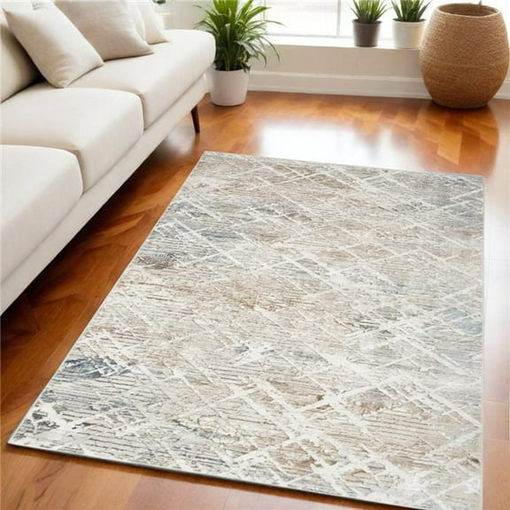 HomeRoots 550231 5 x 7 ft. Abstract Non Skid Rectangle Area Rug, Ivory, Blue & Gray