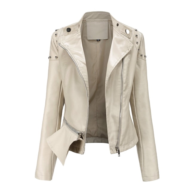 Chaquetas para mujer Slim Leather Stand Collar Zip Motocicleta Traje Cinturón Abrigo Chaqueta Tops Odeerbi ODB-3
