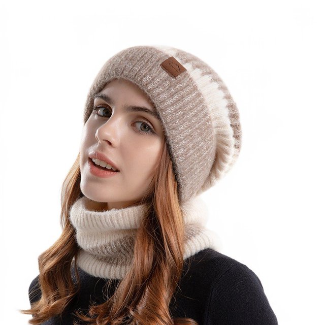 Gorro grueso y cálido de invierno más conjunto de dos piezas de bufanda de vellón