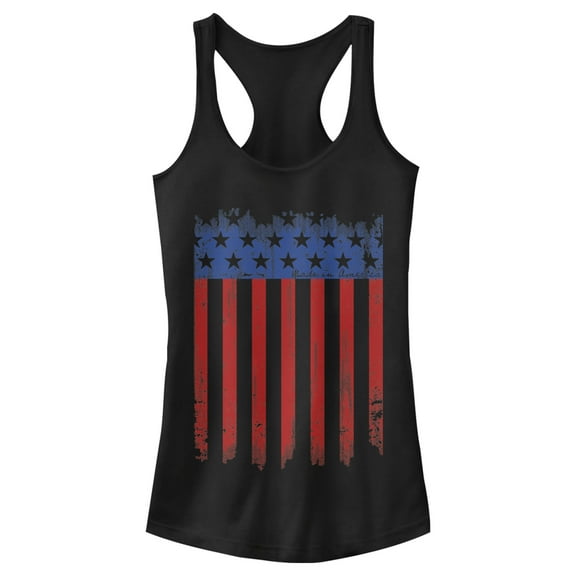 Junior's Lost Gods Distressed USA Flag Racerback Tank Top Black X Small