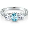 thumbnail image 3 of Gem Stone King 2.82 Cttw 7X5MM Oval Blue Zircon 925 Sterling Silver 3-Stone Ring for Women | Gemstone Birthstone | Available in Size 5, 6, 7, 8, 9, 3 of 6
