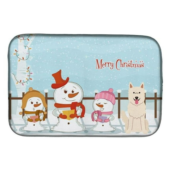 Merry Christmas Carolers White German Shepherd Dish Drying Mat