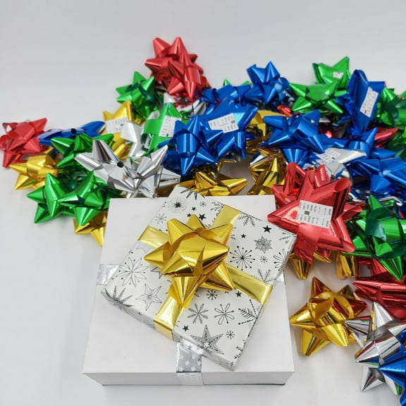 Christmas Bows for Gift Wrapping 75 Pcs 3 Inch Star Shape Flower Gift Bows Multi Colored Assorted Bows for Wheel Game Family Game Christmas Birthday Party Wedding Games