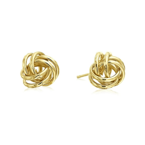 Tilo Jewelry 14K Yellow Gold Diamond-Cut Engraved Love Knot Stud Earrings 9MM | Secure Push-Backs | Women & Unisex