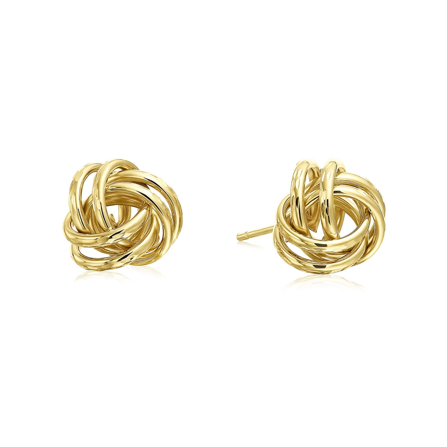 Tilo Jewelry 14K Yellow Gold Diamond-Cut Engraved Love Knot Stud Earrings 9MM | Secure Push-Backs | Women & Unisex