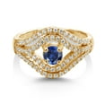 thumbnail image 2 of Gem Stone King 1.18 Ct Round Blue Created Sapphire 18K Yellow Gold Plated Silver Ring, 2 of 2