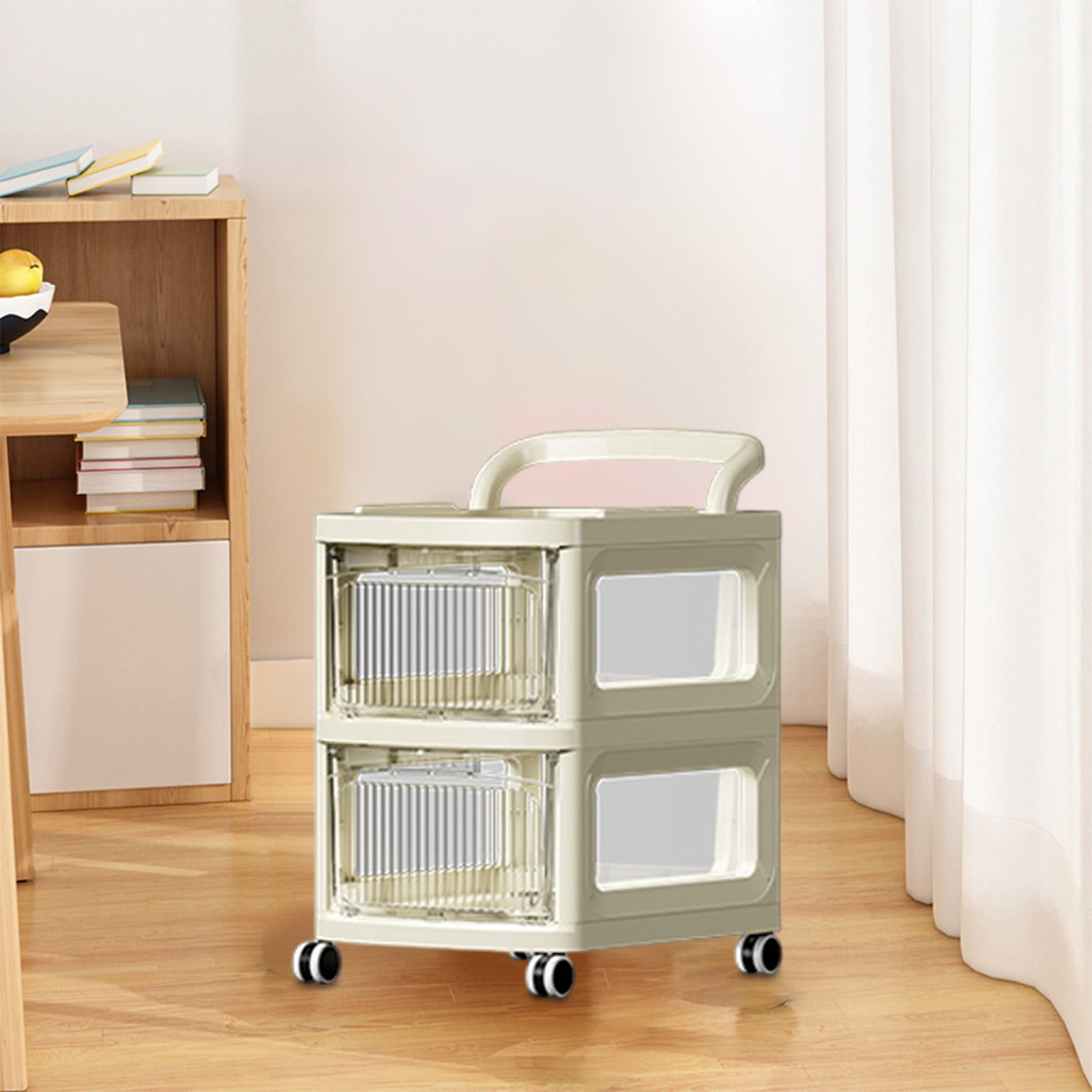 Taicans Drawer Tower,2 Drawer Storage Organzier,Clear Plastic Storage Organizer Cart,Stackable Storage Drawers,Rolling Drawer Containers with Wheels & Handle for Bathroom,Bedroom,office,S