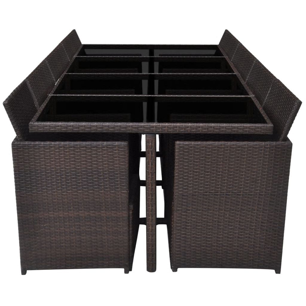Kepooman 13 Pcs Patio Rattan Dining Table Sets with Glass Table for Outdoor Garden, Brown