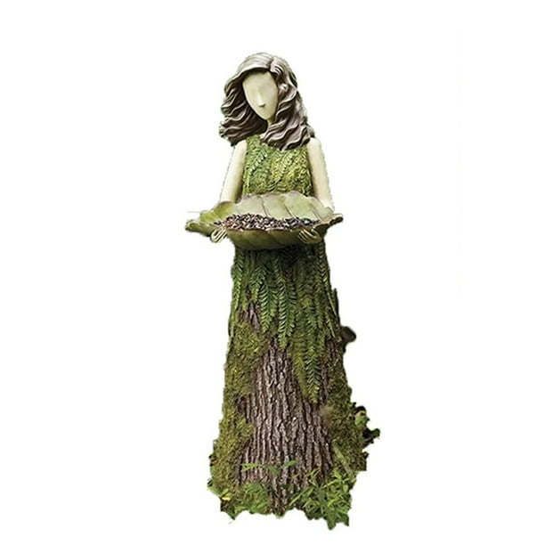 Sherwood Fern Fairy Statuary with Bird Feeder Resin Ornament Outdoor Garden Resin Ornament