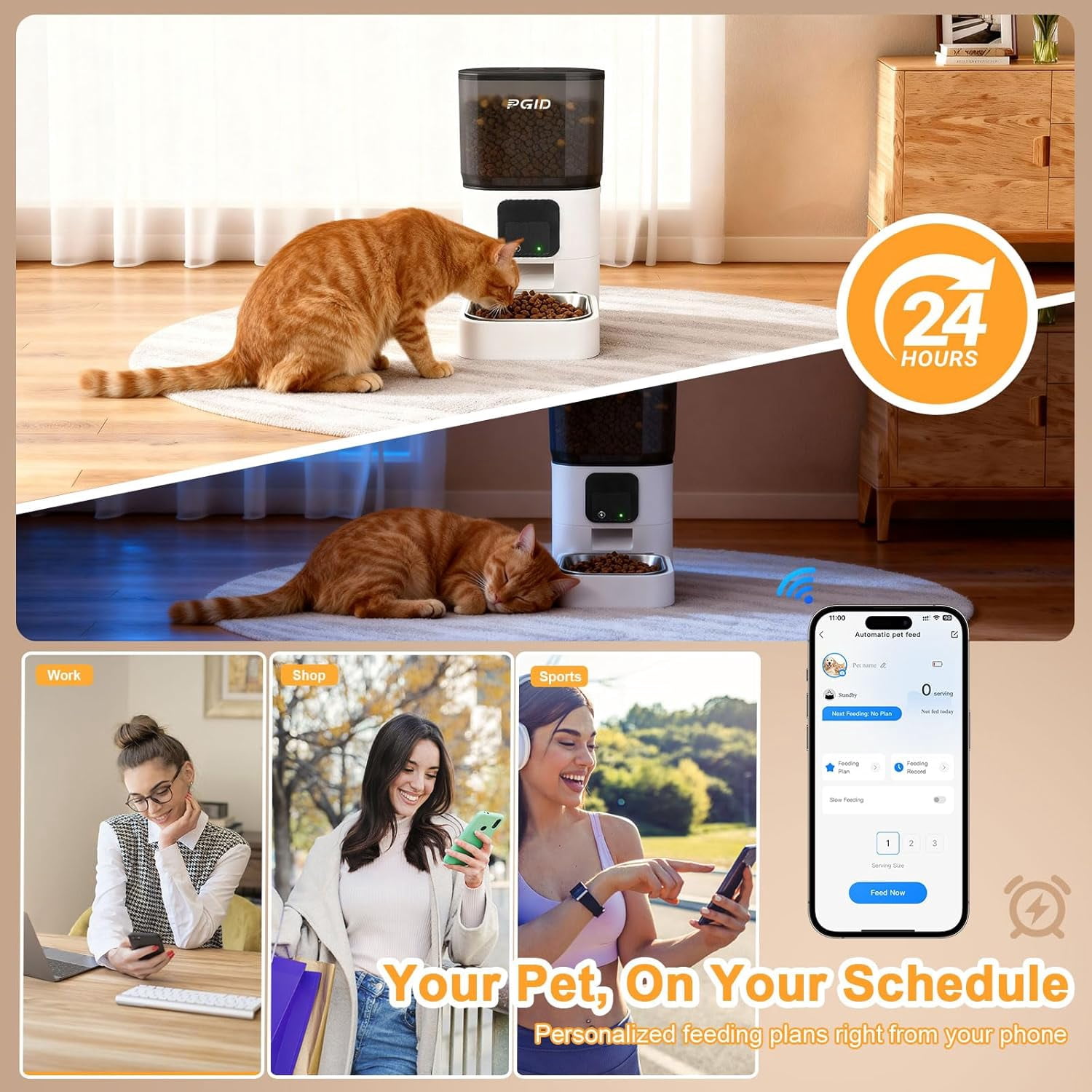 Automatic Cat Feeder 6L WiFi Smart Pet Food Dispenser with App Control, Alexa Compatible Timed Dog and Cat Feeder for Dry Food, 2.4G Remote Feeding with Voice Recording and Dual Power Supply