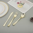 thumbnail image 4 of 26-27 Gold Plastic Silverware Dinnerware Flatware- Heavyweight Gold Plastic Cutlery Set, Gold Forks, Gold Spoons, Gold Knives, Gold Utensils for Party, 4 of 5