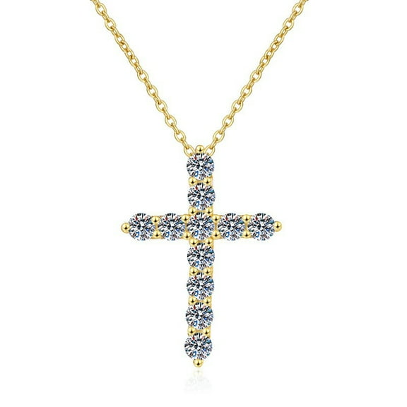 Tilga 1 ct. T.W. Lab Grown Diamond (SI1 Clarity, F Color) and Sterling Silver & 14KT Gold Plated Silver Cross Pendant with an 18 Inch Spring Ring Clasp Cable Chain