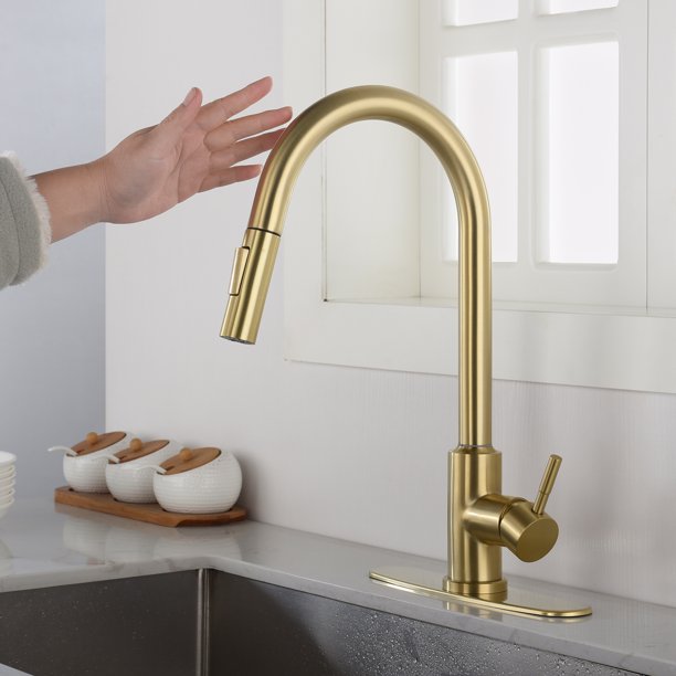 Touch Kitchen Faucet With Pull Down SprayerBrushed Gold