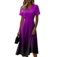 thumbnail image 2 of Women's Summer Short Sleeve Casual Dresses V-Neck Grandient Dress A Line Sundress, 2 of 5