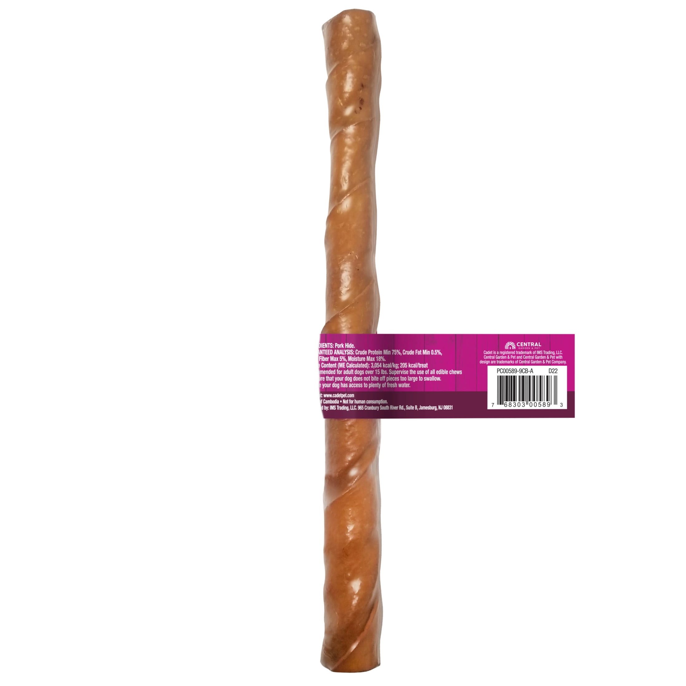 Cadet Gourmet Dog Treats Pork Hide Twists Dog Chew Sticks, 10 Inch, 1 Count