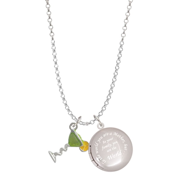 Delight Jewelry Silvertone Tropical Drink - Lime Green To the World You are a Mother Locket Necklace