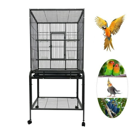INTSUPERMAI Black Metal Birdcages Parrot Cage with 4 Feeders