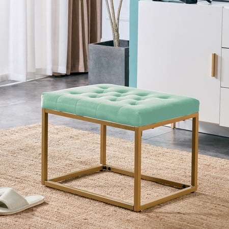 Ufurpie Velvet Shoe Changing Stool,Ottoman Footrest Stool,Vanity Chair,Sofa Stool,Rest Stool,Piano Bench,Light Green