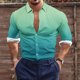 thumbnail image 1 of Blusa y camisa de manga larga con cuello vuelto para hombre, estilo casual, a la moda, con botones estampados, blusa de manga larga con cuello vuelto, camisetas de poliéster para hombre, 1 of 5