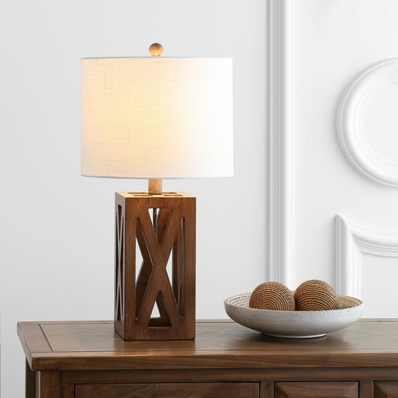 JONATHAN Y Stewart 21.5" Farmhouse Wood LED Table Lamp, Brown, JYL1062A