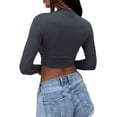 thumbnail image 2 of Women's Sexy Long Sleeve Crop Top 2023 Crew Neck Basic Fitted Tight Cropped T Shirts, 2 of 4