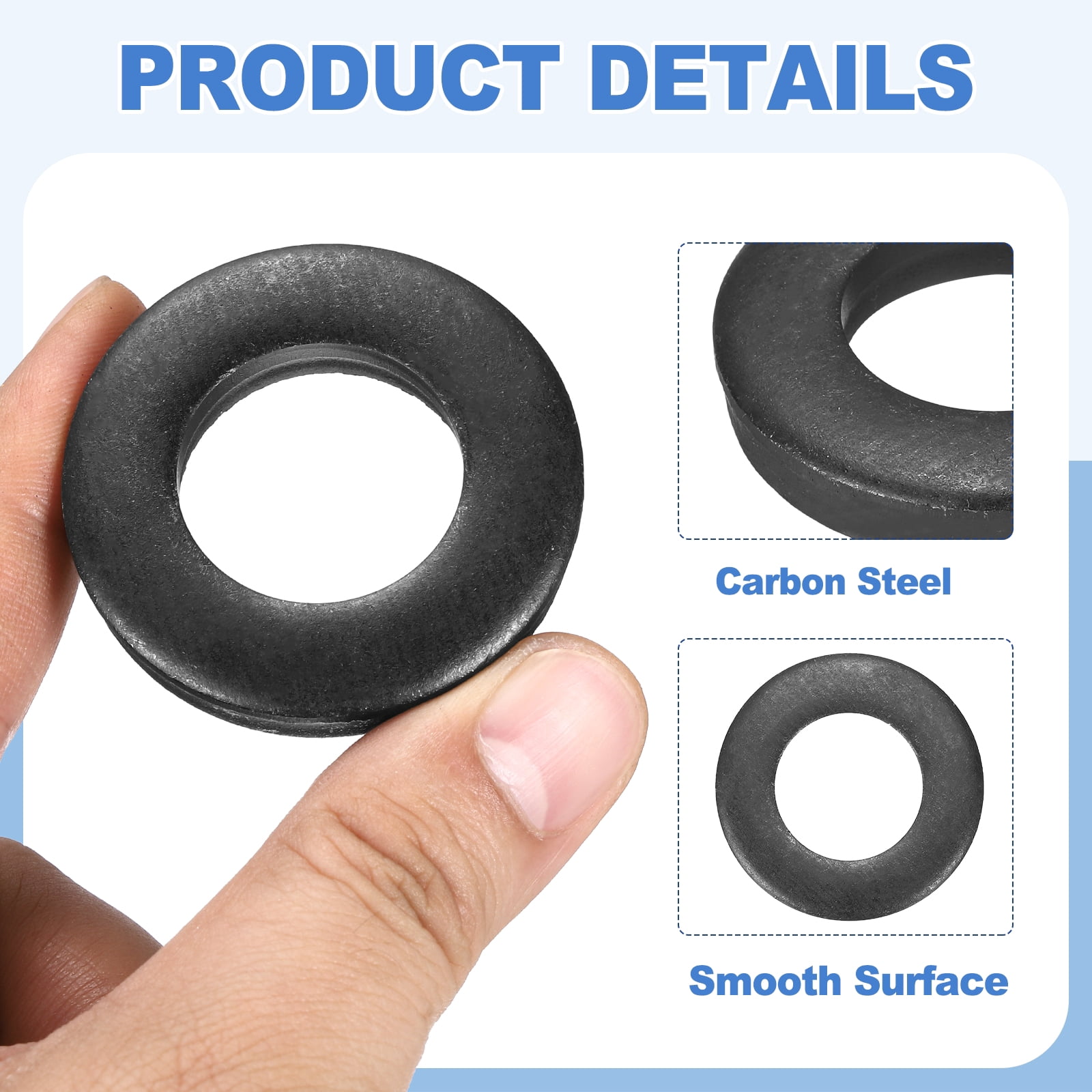 Uxcell 12pcs 1" Black Flat Washer for M24 Screw, Steel Metal Washers 24mm ID 45mm OD 8mm l for Industrial, Screws Bolts