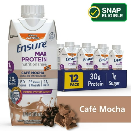 Ensure Max Protein Nutritional Drink with 30 Grams High-Quality Protein, Café Mocha, 11 fl oz, 12 Count