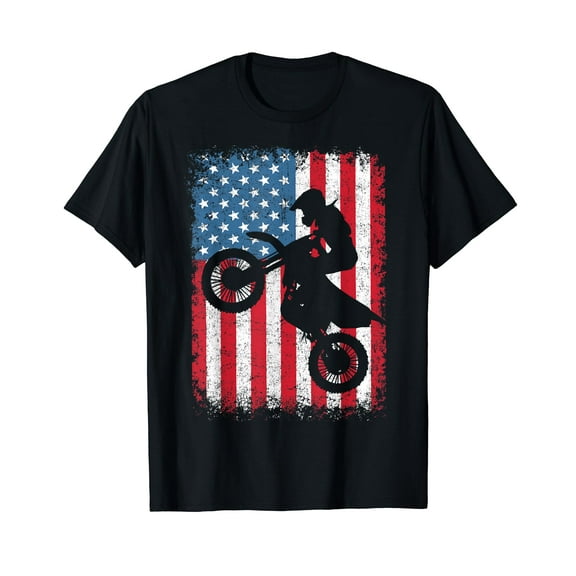 Dirt Bike American Flag Motocross Biker Men Boys Vintage USA T-Shirt