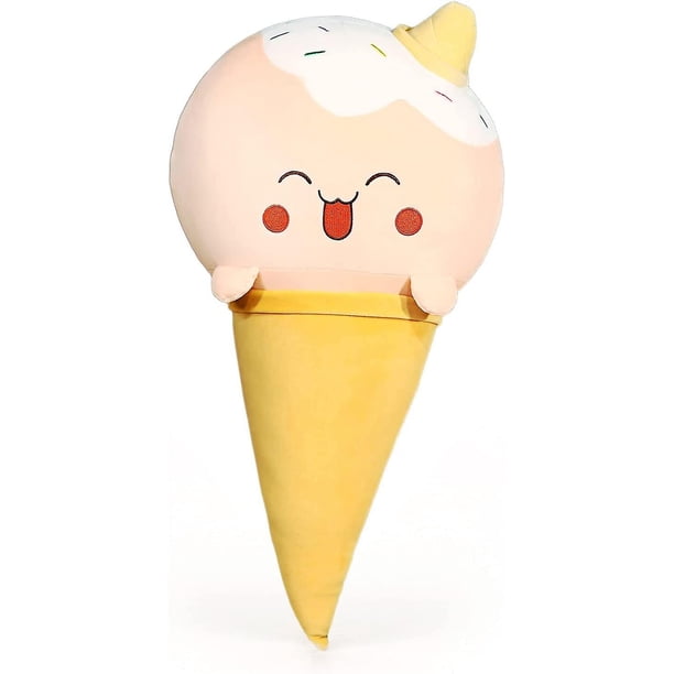 Peluche de helado súper divertido, suave y esponjoso cojín de felpa para comida, juguete de peluche para niños (rosa, 19,7 pulgadas)