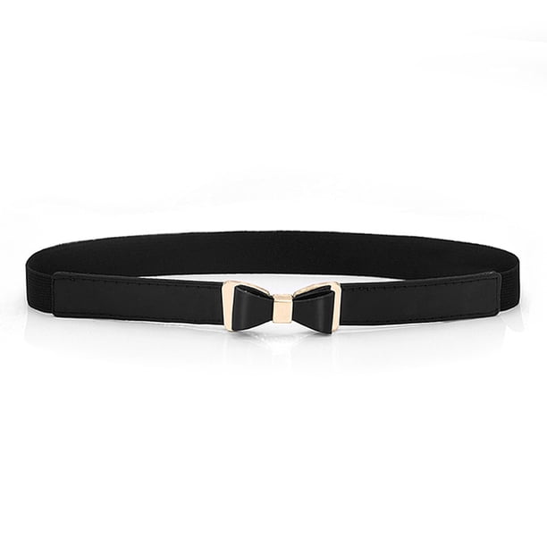 Cinturón de vestir de moda Elástico Universal Frote Bowknot Correas de cuero con hebillas Adornos Día de San Valentín Cinturones para mujer Vestidos Negro Inevent AP008758-02