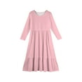 thumbnail image 4 of Girls Tiered Maxi Dress, Solid Color Long Sleeve Flowy Dress with Side Pockets, Perfect for School Concerts, Holidays & Dress-Up Play,Pink,160, 4 of 4