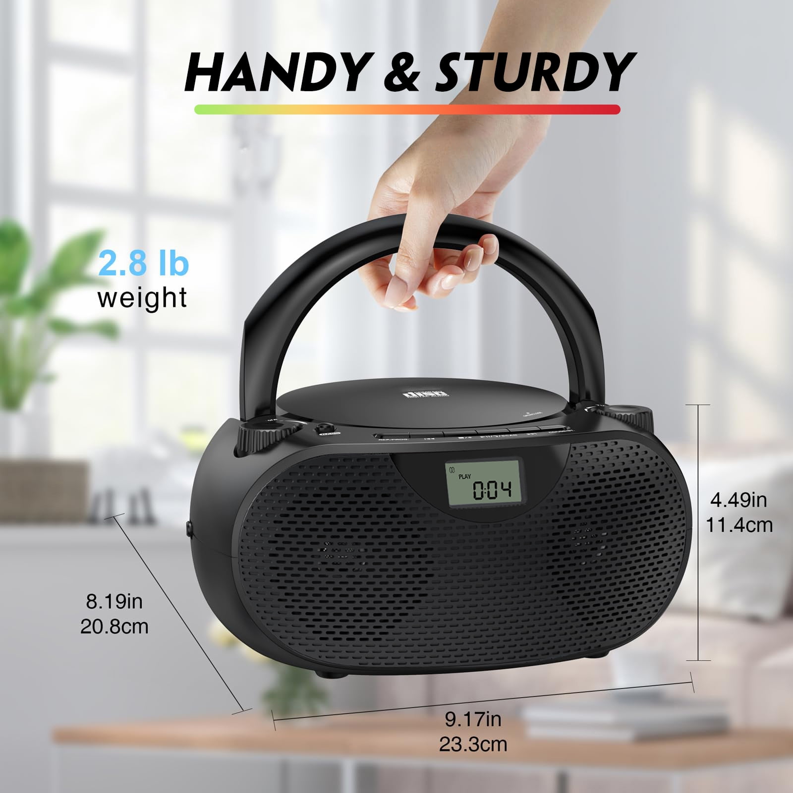 Portable CD Boombox with Bluetooth, USB, Radio, and Bass Boost - Black