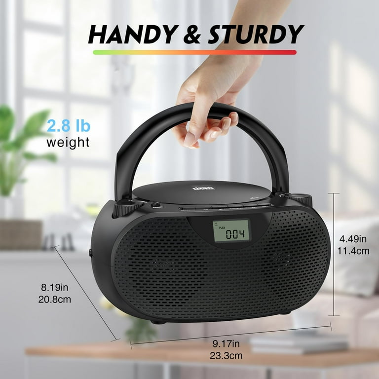 Portable Bluetooth CD Boombox with AM/FM Radio, USB, Bass