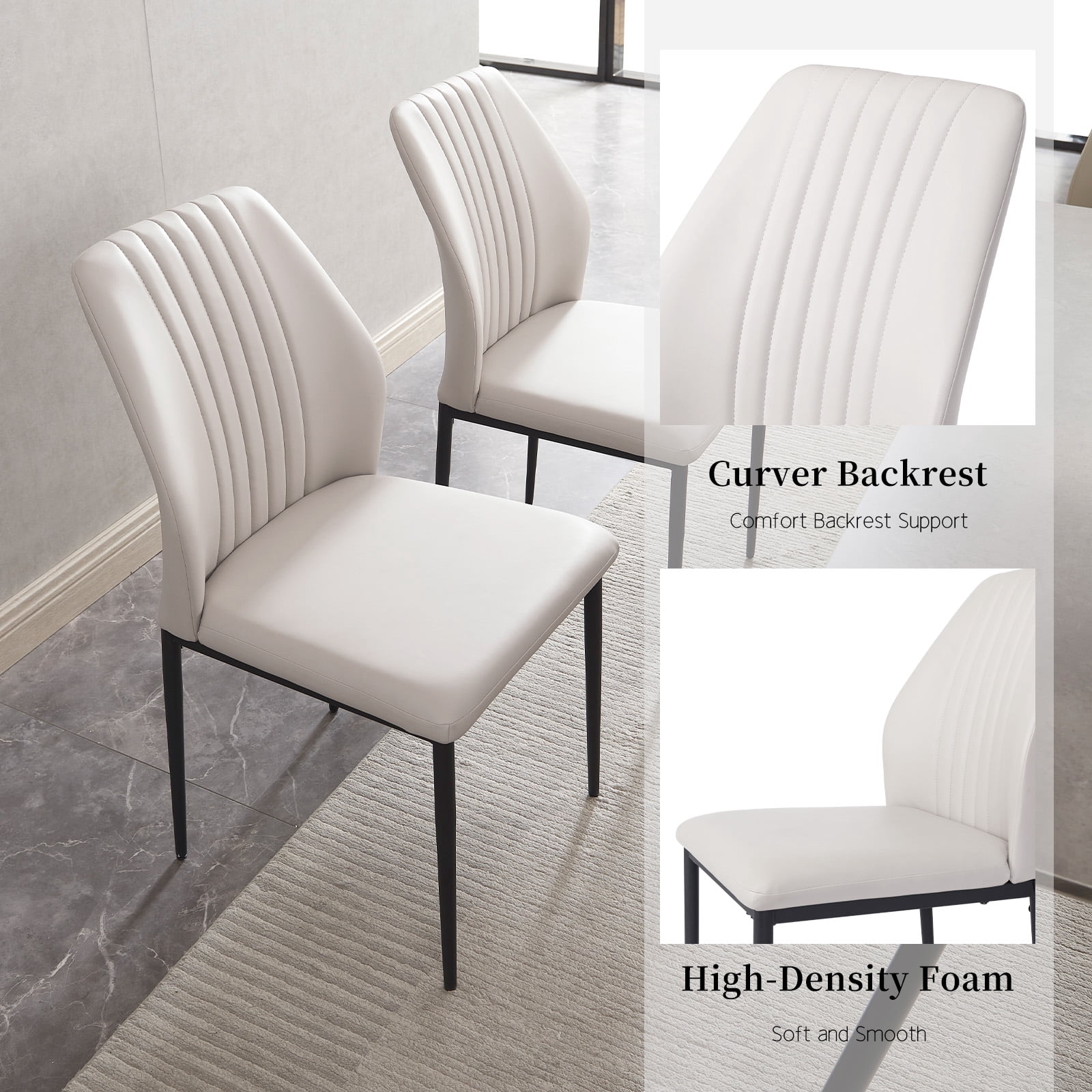 5 Piece Dining Table Set, 42.9 Inch Modern Kitchen Dining Table and Leather Dining Chairs for Kitchen Dining Room (Table + 4 White Chairs)