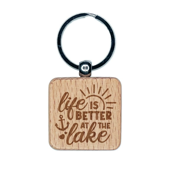 Life is Better at the Lake Square Keychain Charm Tag - Engraved Wood
