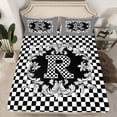 thumbnail image 2 of Homewish Plaid Letter R Full Size Sheets for Teens, Black White Monogrammed Bed Sheets, Vintage Mandala Damask Sheet Sets, Breathable Home Decor, 4pcs, 2 of 7