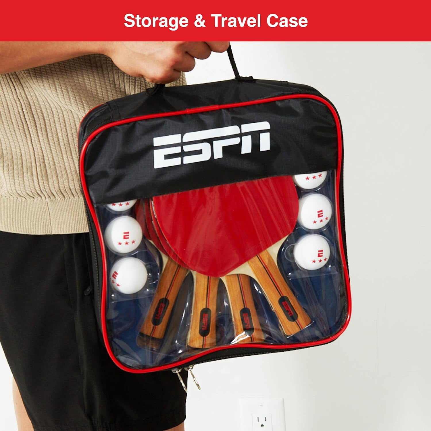 ESPN Ping Pong Paddle Set, Set of 4 Table Tennis Paddles with 8 Ping Pong Balls & Travel Bag