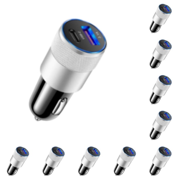 Adaptador de carga para automóvil Kenally aleación de aluminio USB PD 3.1A Negro Plata 10piezas