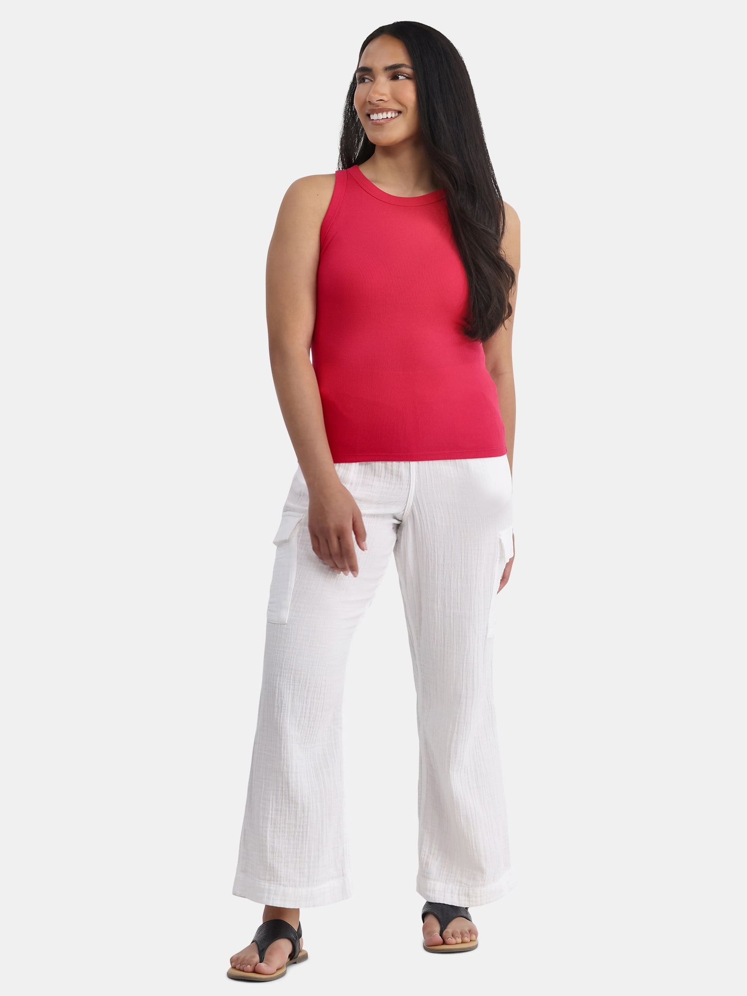 Time and Tru Women's High Neck Ribbed Tank Top, Sizes XS-XXXL