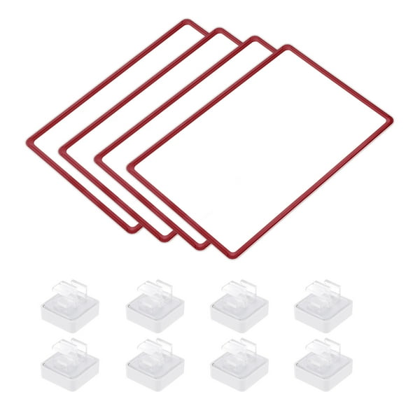 4pcs Magnetic Label Holder, 17 x 12 Inch A3 Shelf Label Card Sign Frame with Base for Metal Shelf Rack, Red