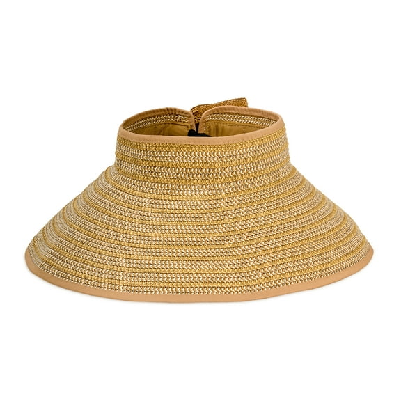 MAGID WOMEN'S STRIPED PAPER STRAW ROLL UP SUN VISOR WITH VELCRO