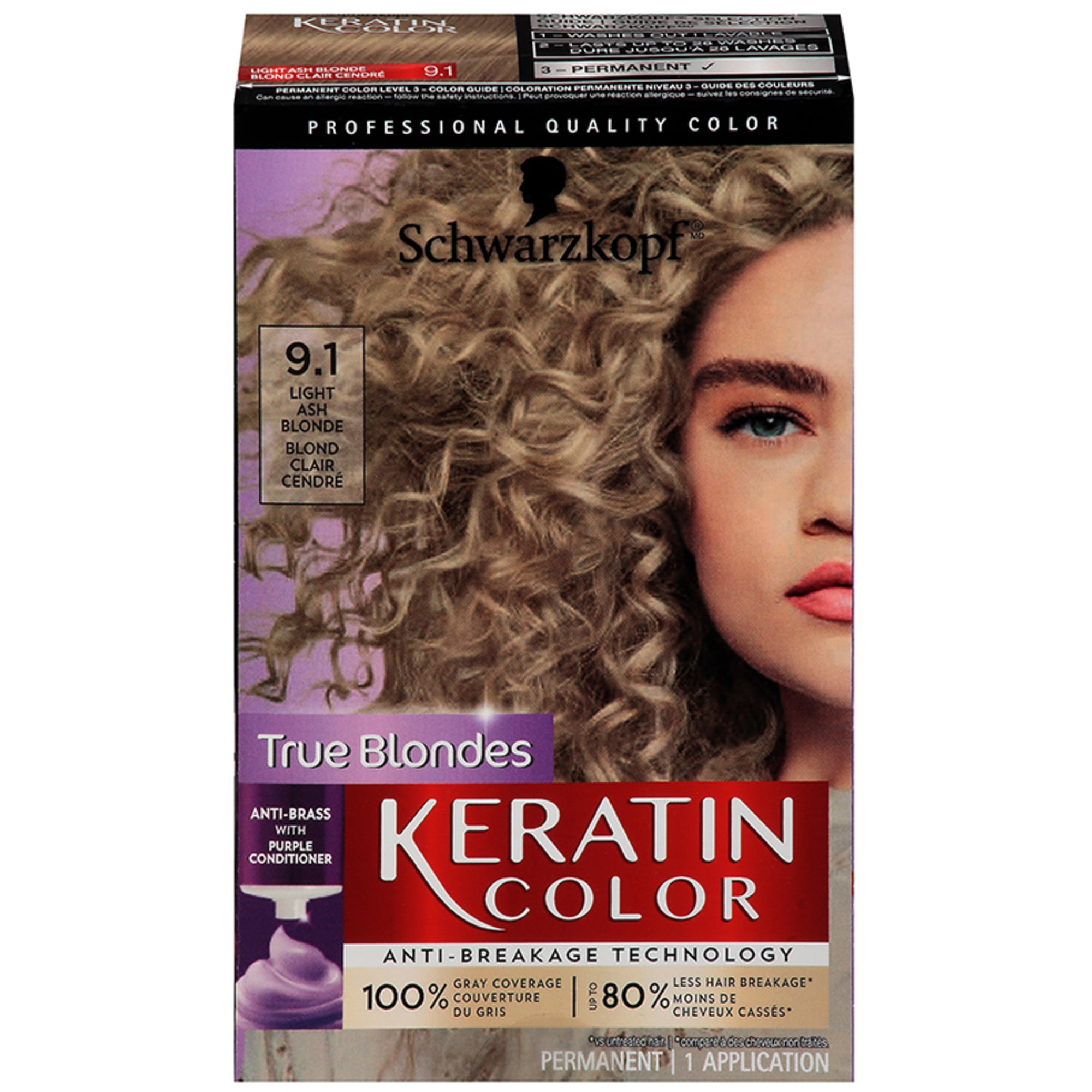 moersleutel prinses Zielig Schwarzkopf Keratin Color Permanent Hair Color Cream, 9.1 Light Ash Blonde,  1 Kit - Walmart.com