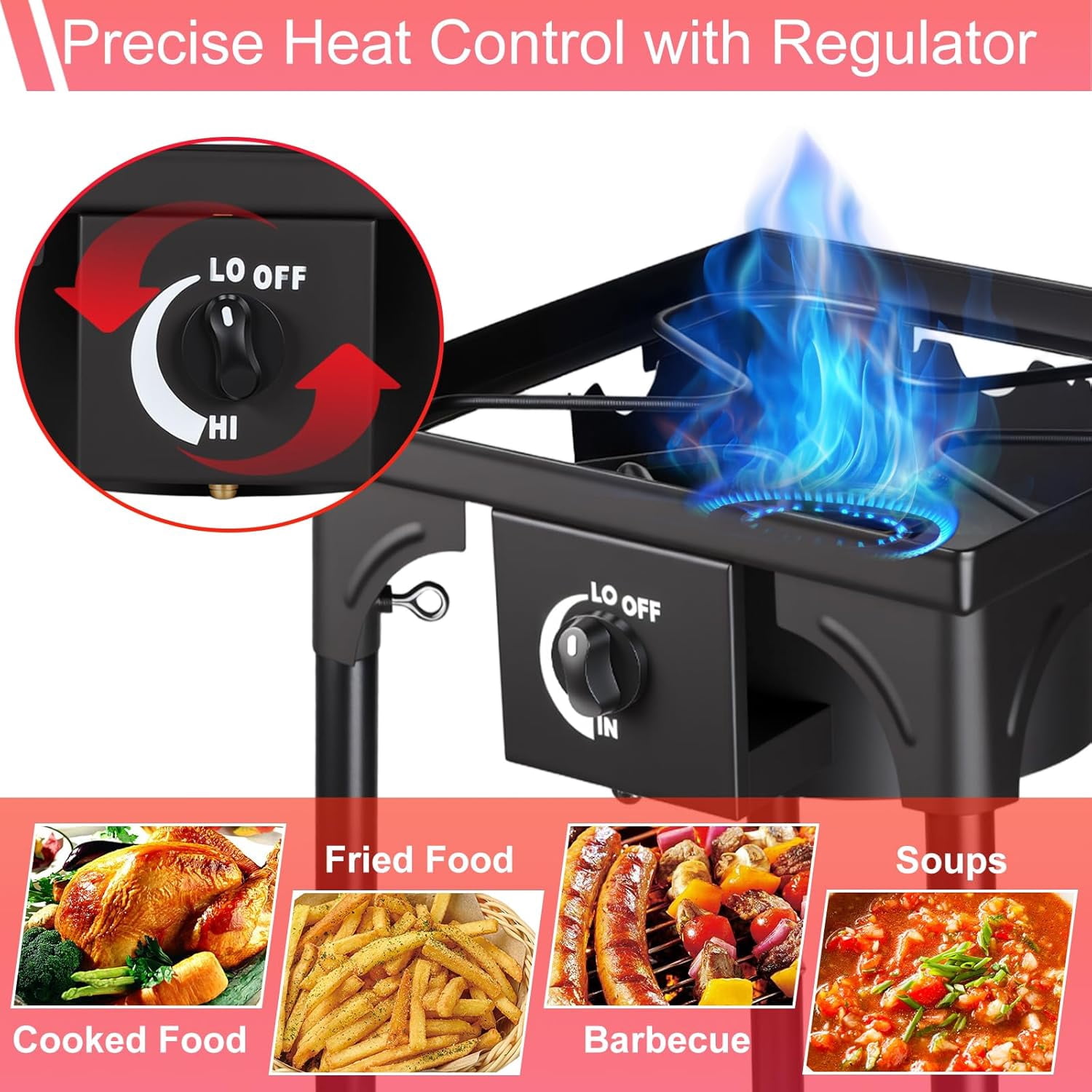 Single Burner Propane Stove for Outdoor, High-Pressure Gas Burner 75,000 BTU Propane Burner with Removable Legs Camping Stove Portable Gas Cooker Stand for Cooking, BBQ, 20 PSI Regulator