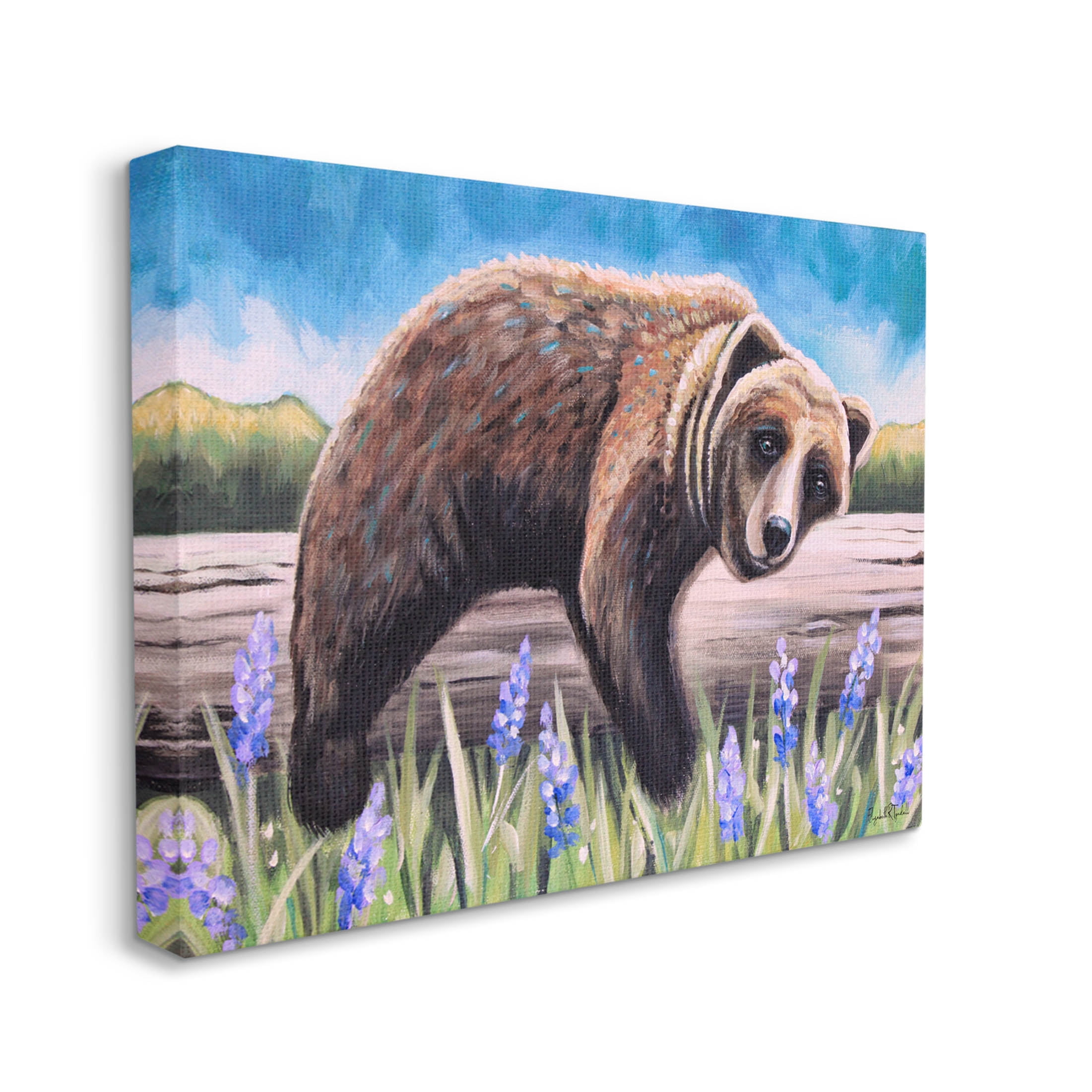 Stupell Industries Relaxing Bear Resting Tree Trunk Meadow Painting Gallery Wrapped Canvas Print Wall Art, Design by Elizabeth Tyndall