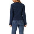 thumbnail image 3 of INSPIRE CHIC Women's Stretchy Jean Jacket Lapel Collar One Button Long Sleeve Work Denim Jackets XL Deep Blue, 3 of 6