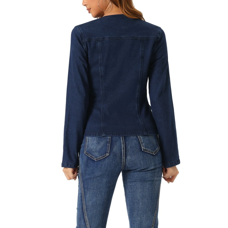 INSPIRE CHIC Women's Stretchy Jean Jacket Lapel Collar One Button