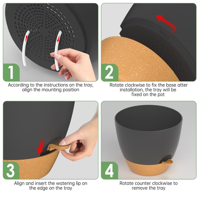 Fiason Large Self-Watering Plant Pots, 5-Pack, Black photo 5