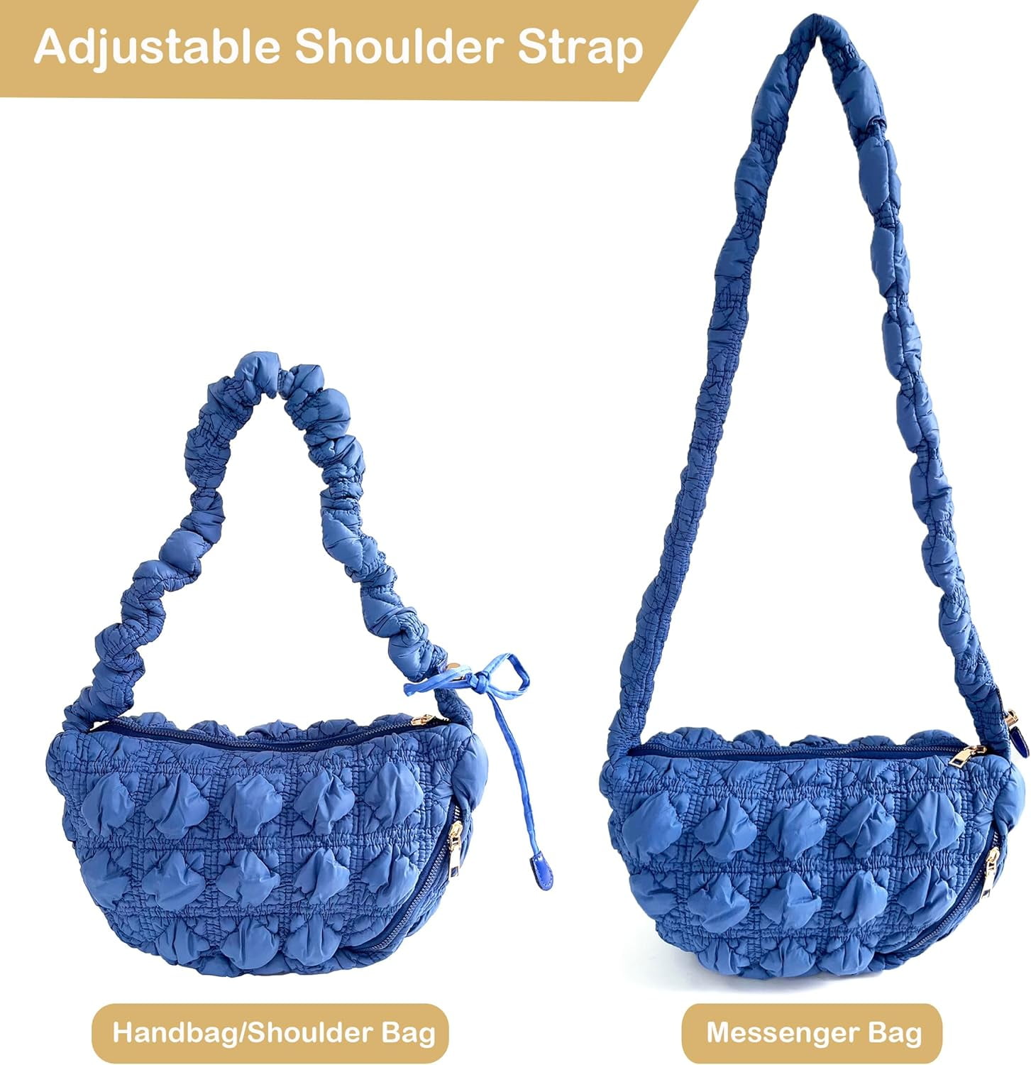 Small Bag,Adjustable Shoulder Strap Puffer Crescent Crossbody Bags Lightweight Hobo Handbag Puff Purse